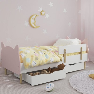 Детская кровать (Котик) цвет розовый с бортиком (класика) и ящиками 1239 фото