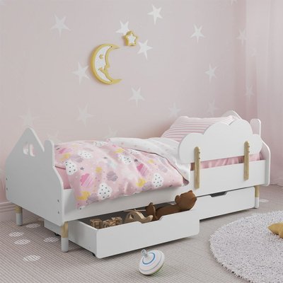 Детская кровать (Домик) цвет белый с бортиком (облачко) и ящиками 1245 фото