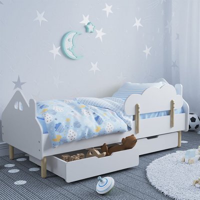 Детская кровать (Домик) цвет белый с бортиком (облачко) и ящиками 1242 фото