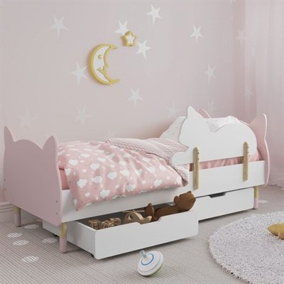 Детская кроватка (Котик) цвет розовый с бортиком (котик) и ящиками 123981 фото