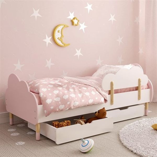 Дитяче ліжко (Хмаринка) колір рожевий з бортиком (хмаринка) та ящиками 12361 фото