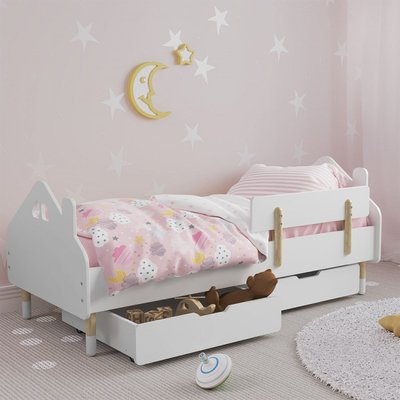 Детская кровать (Домик) цвет белый с бортиком (классика) и ящиками 1244 фото