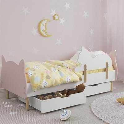 Детская кроватка (Котик) цвет розовый с бортиком (котик) и ящиками 12329 фото