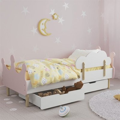 Детская кроватка (Корона) цвет розовый с бортиком (классика) и ящиками 78676 фото