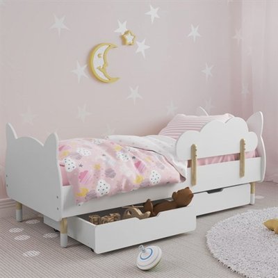 Детская кроватка (Котик) цвет белый с бортиком (облачко) и ящиками 769969 фото