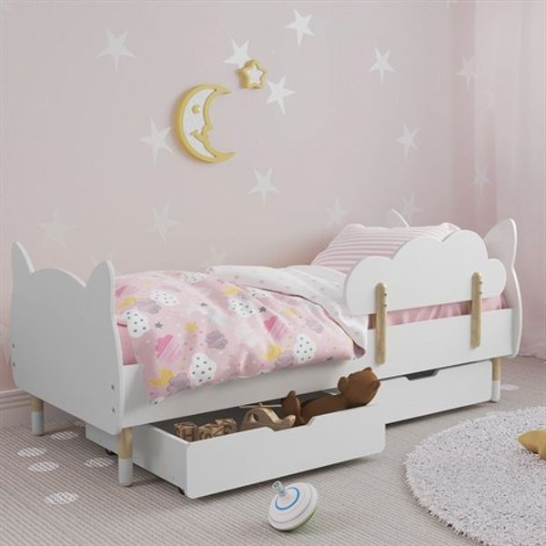 Дитяче ліжко (Котик) колір білий з бортиком (хмаринка) та ящиками 769969 фото