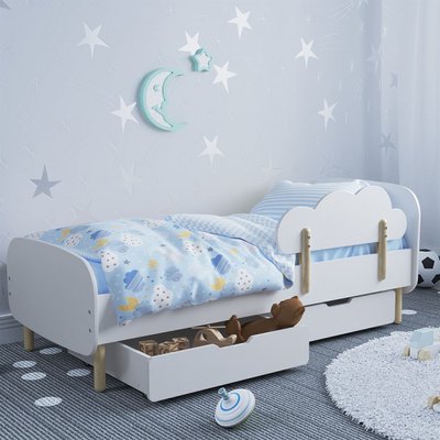 Детская кроватка (Классика) цвет белый с бортиком (облачко) и ящиками 2765361 фото