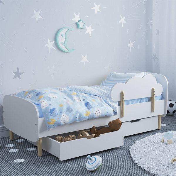 Дитяче ліжко (Класика) колір білий з бортиком (хмаринка) та ящиками 2765361 фото