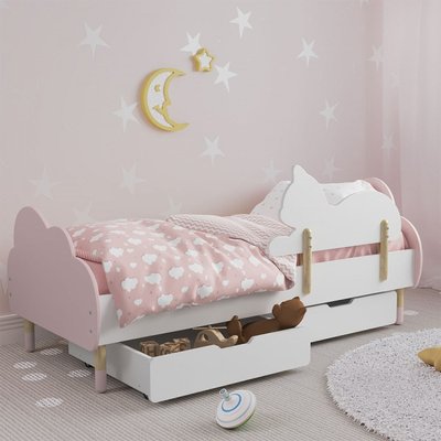 Детская кроватка (Облако) цвет розовый с бортиком (котик) и ящиками. 1429361 фото