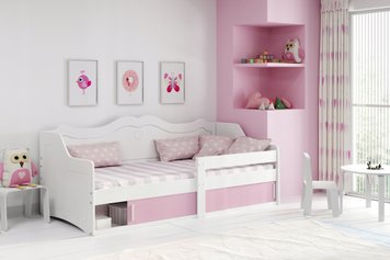 Дитяче дерев'яне ліжко Pink колір білий+рожевий 163 x 60 см х 84 см + матрац 79612081 фото